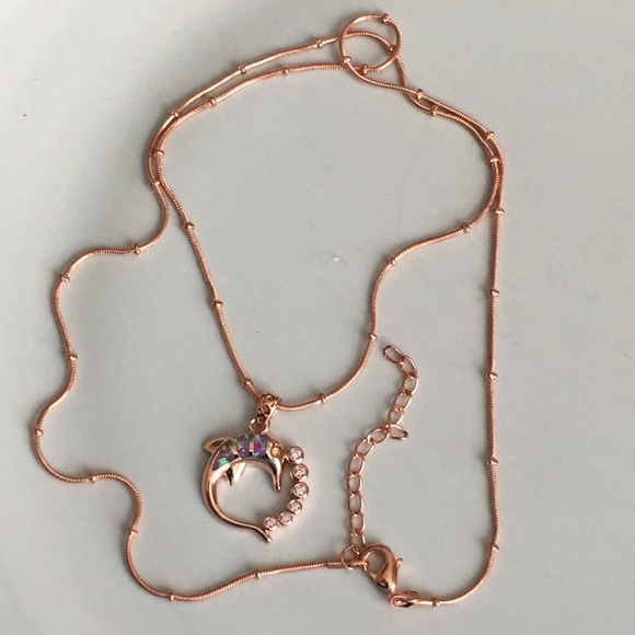 Dazzling opal dolphin 🐬 on rose chain - Picture 8 of 8